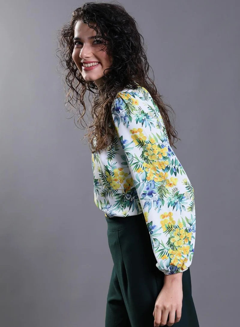 Zigzag  Yellow Floral Elastic Sleeve Top for Women | Best Price UAE